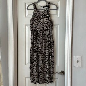 Ebony Eve 100% silk cheetah leopard print midi day dress size 4